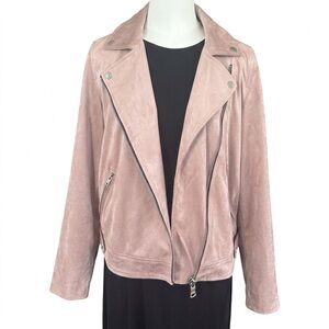 LOFT Faux Suede Bomber Jacket in Soft Pink. Size Small